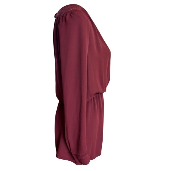 Cache Burgundy Wrap V Neck Back Long Sleeves Elastic Waist Mini Dress Sz S - Picture 6 of 12